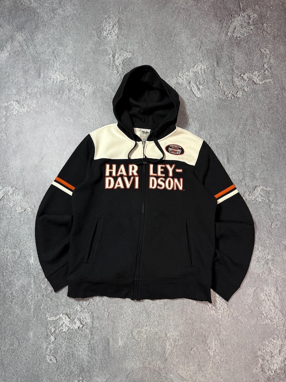 y*p様 【超希少】00s vintage Harley-Davidsonタイガ Vintage Harley Davidson Biker Flame Y2K Big Logo Zip Hoodie Black