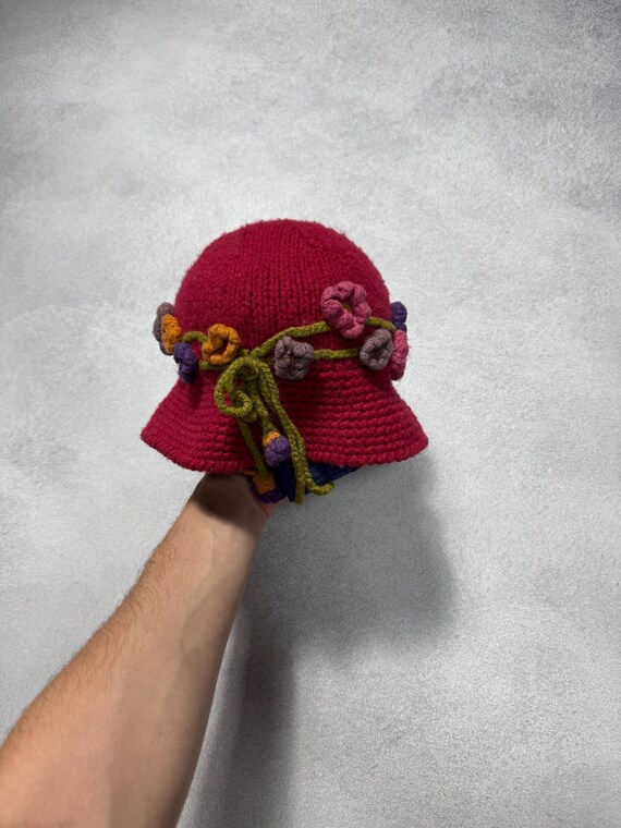 Vintage wool hand knit Bolivian wool hat Vintage Hand Knit Hat Sheep main image 2