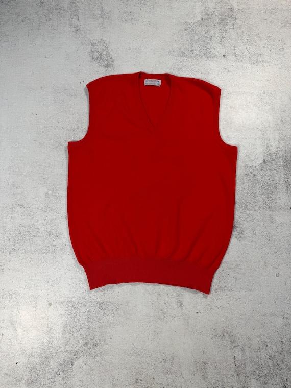 Ballantyne, Ballantyne Super Geelong Wool V-Neck Red Vest Men's Vintage Gilet
