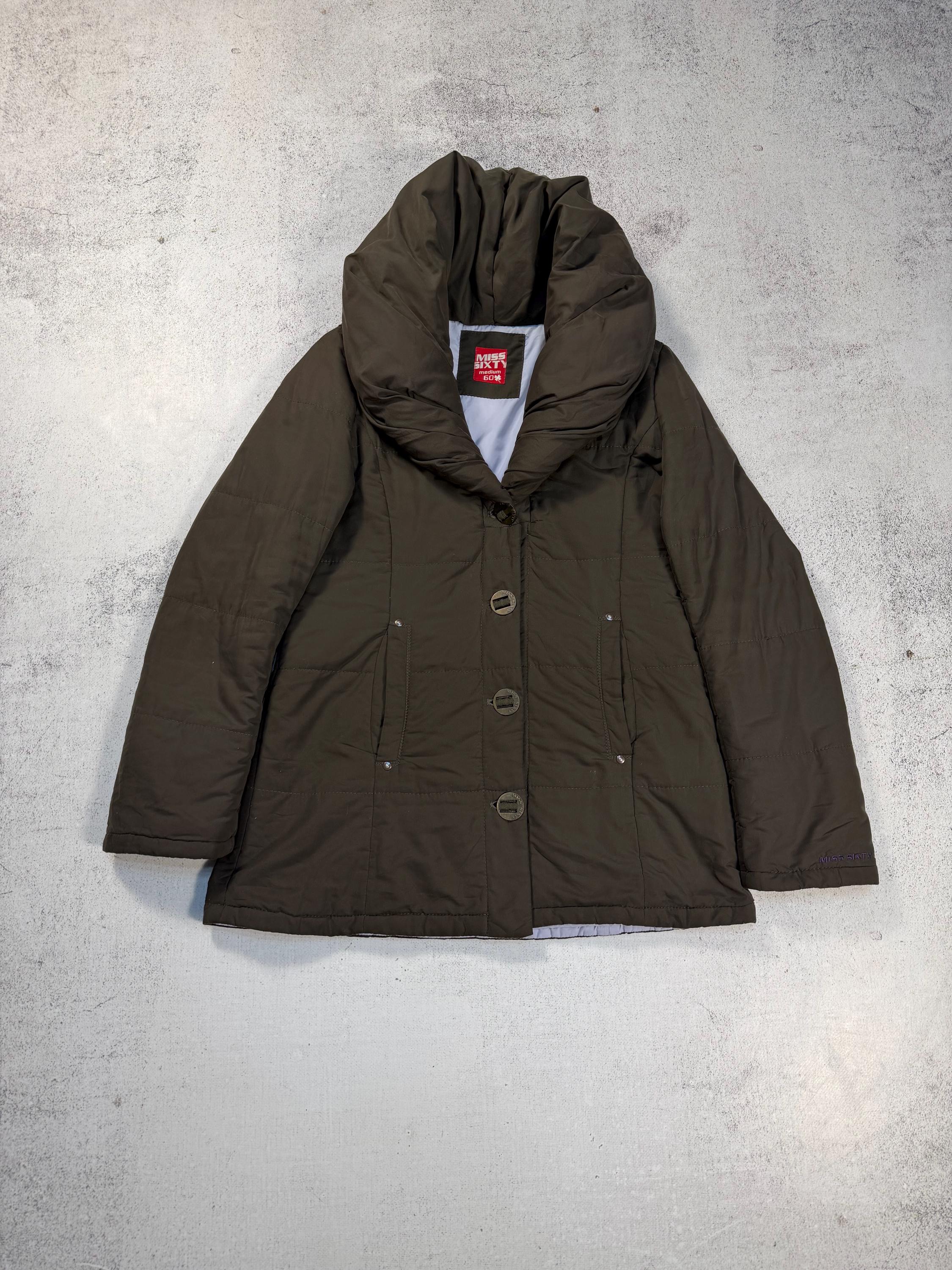 Miss Sixty M60 Women's Vintage 00s Puff Collar Y2k Jacket Army