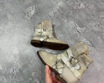 A.S.98 Archive Avant Garde Gray Belts Glitter Leather Boots 41 Made in Italy