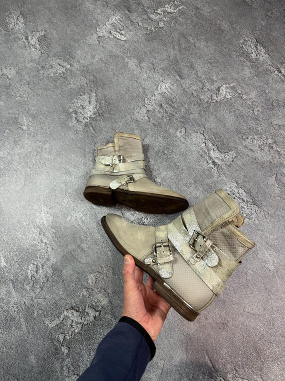 【Amester】Belt Short Boot Archive A.S.98 Archive Avant Garde Gray Belts Glitter Leather Boots 41