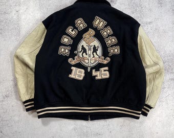Roca Wear Men's Vintage 90s' Wool/leather Bomber Varsity Hip
