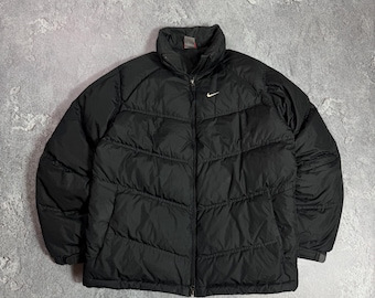 Vintage Nike Puffer Jacket XL Black Womens - Etsy
