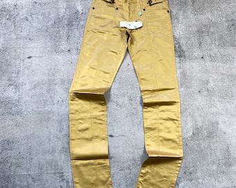 BNWT JUST CAVALLI Vintage FW01 Jeans metallizzati oro a gamba dritta taglia da donna 40