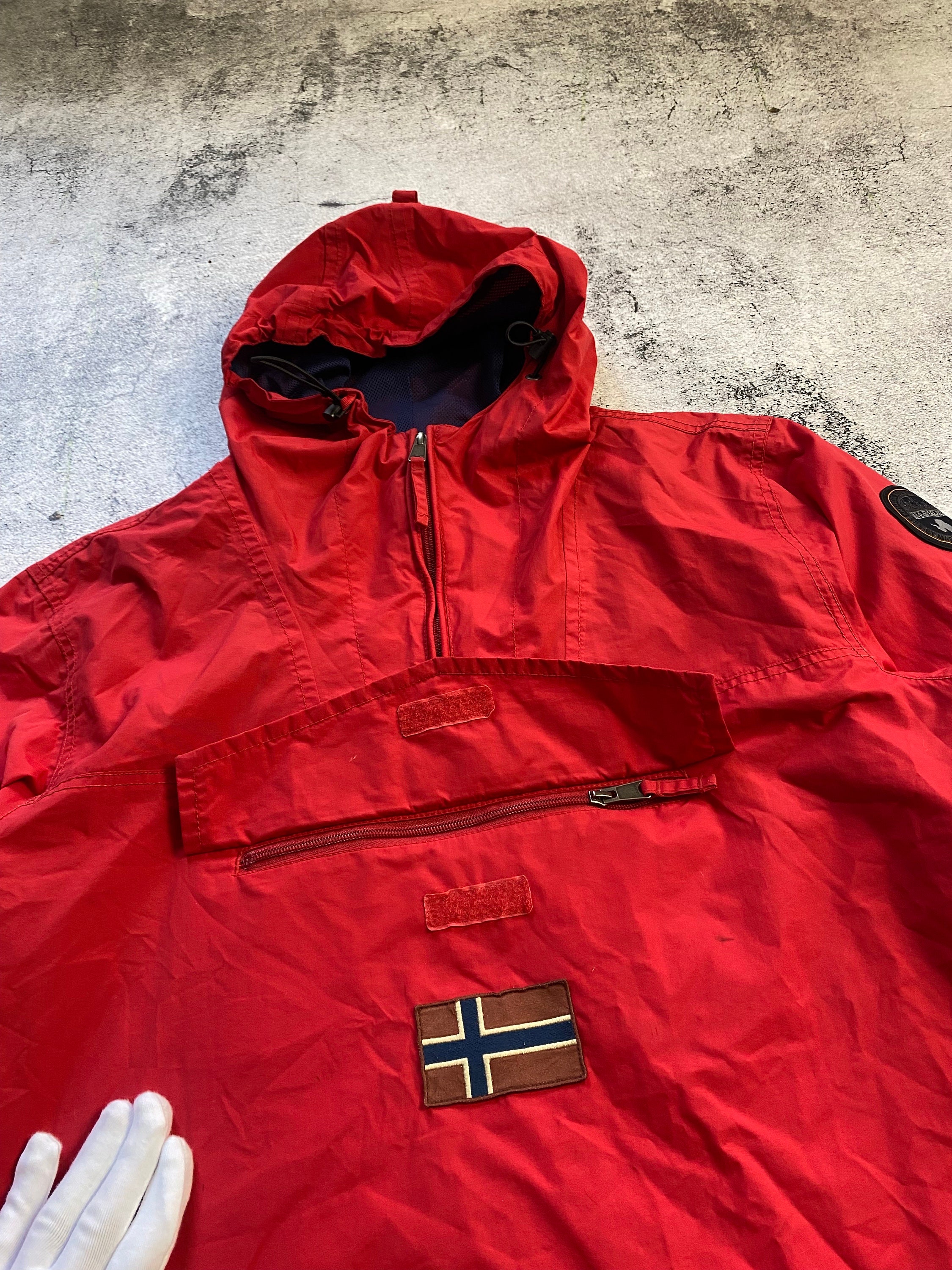Mens Red Napapijri Rainforest 1 4 Zip Hooded Insulated Jacket Size XXL Etsy