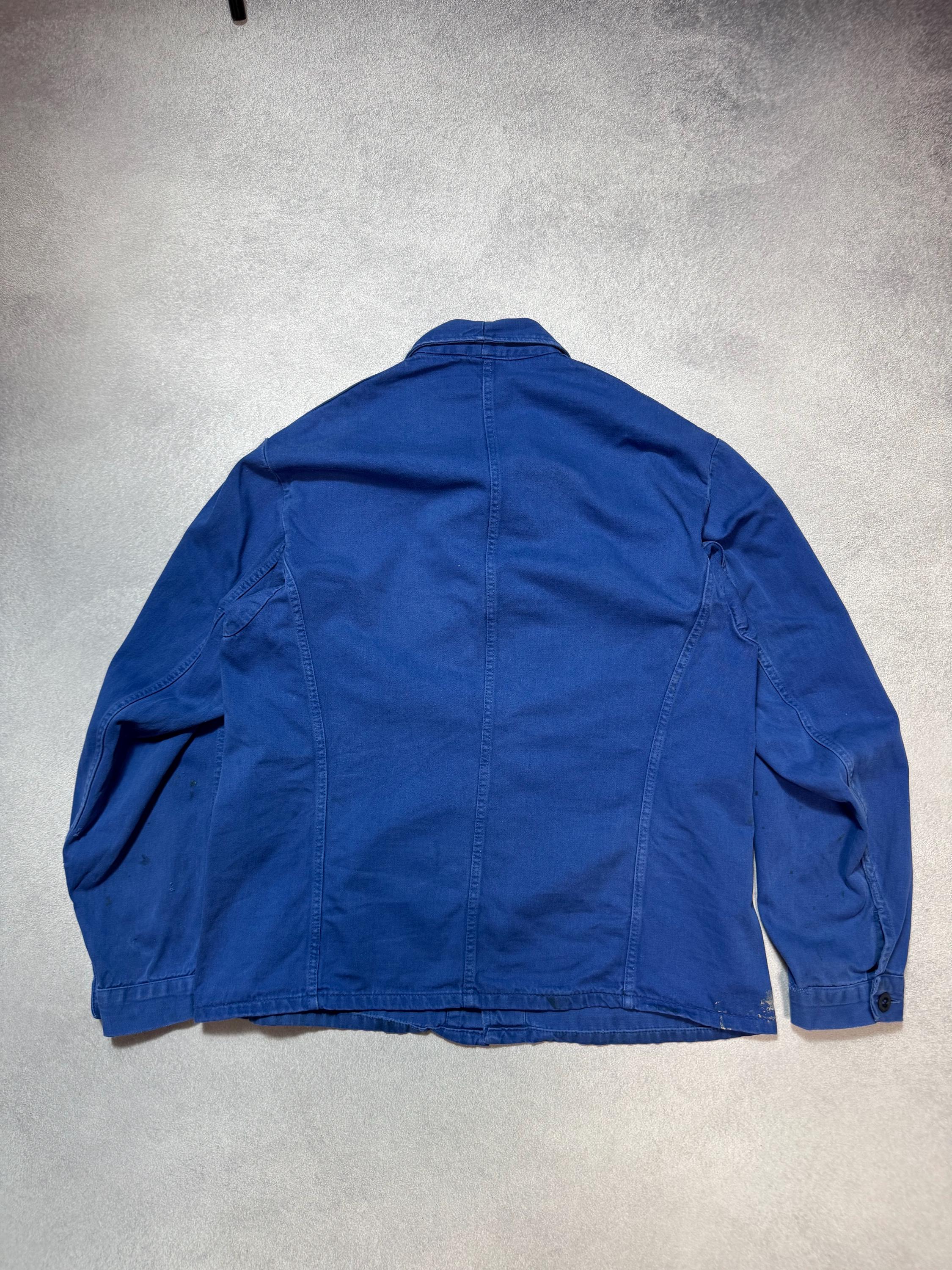 Vintage 80s Navy Blue Washed French Workwear Sanfor Jacket Adult