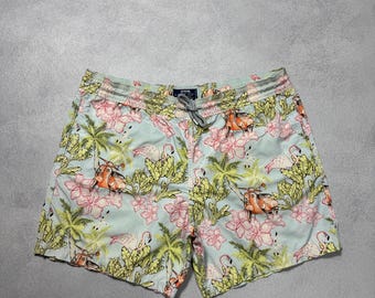 Vilebrequin Herren Flamingo Bedruckt Badeshorts mit Blumendruck, Größe XL