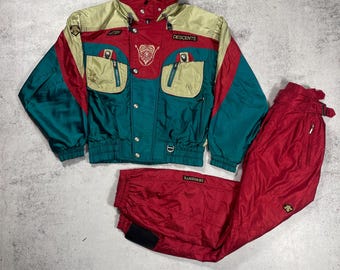 Traje de esquí vintage de los 90 del equipo suizo oficial Descente (chaqueta/pantalón), talla 48