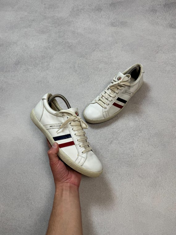 Moncler New Monaco Leather Trainers Sneakers Shoes White Unisex Size 40EU