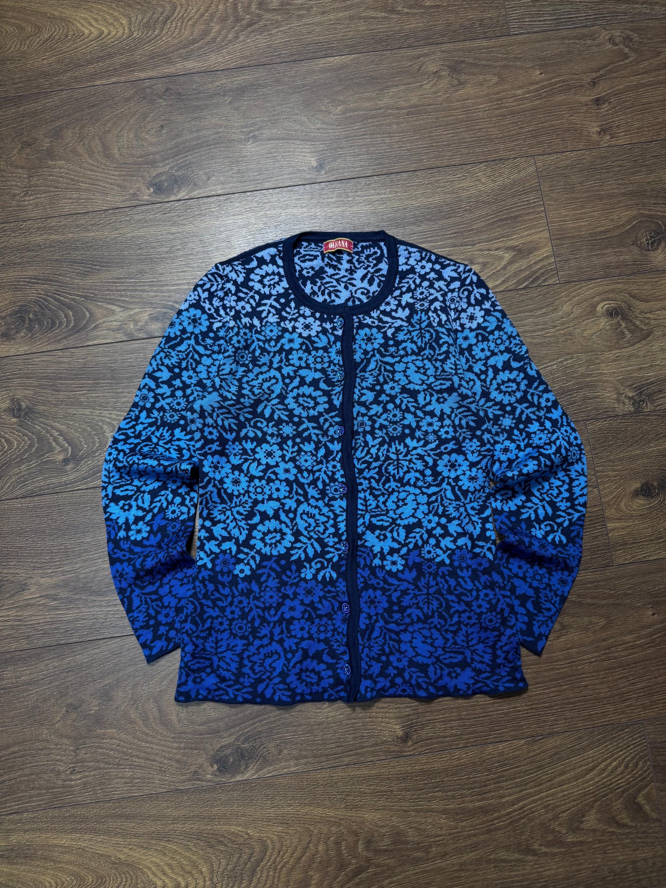 OLEANA オレアナ 花柄 ロング カーディガン ブルー L　ノルウェー製 OLEANA オレアナ 花柄 ロング カーディガン ブルー L ノルウェー製
