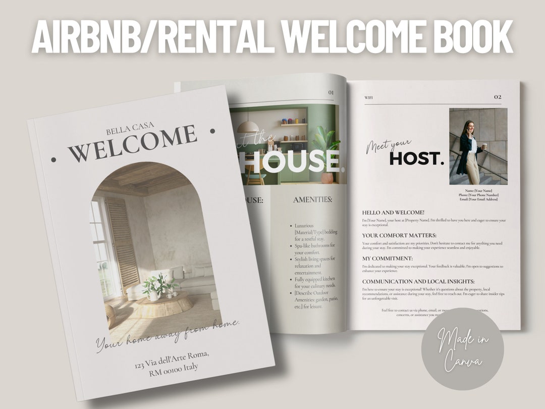 Modern Airbnb House Guide Canva Template Elegant Guestbook Etsy