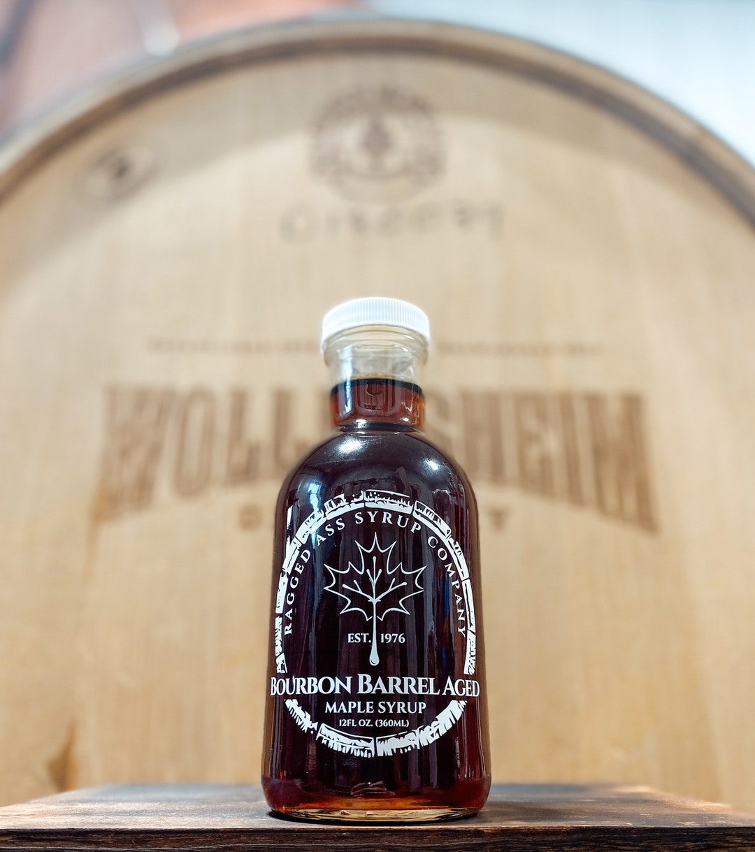 Wisconsin Bourbon Barrel Aged Maple Syrup Wollersheim Distillery Barrel