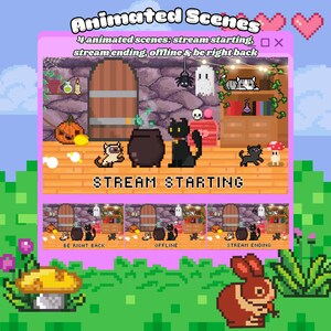 4x Animated pixel witchy twitch scenes | offline, be right back, stream starting, stream ending |cute | retro halloween | pixel | overlay