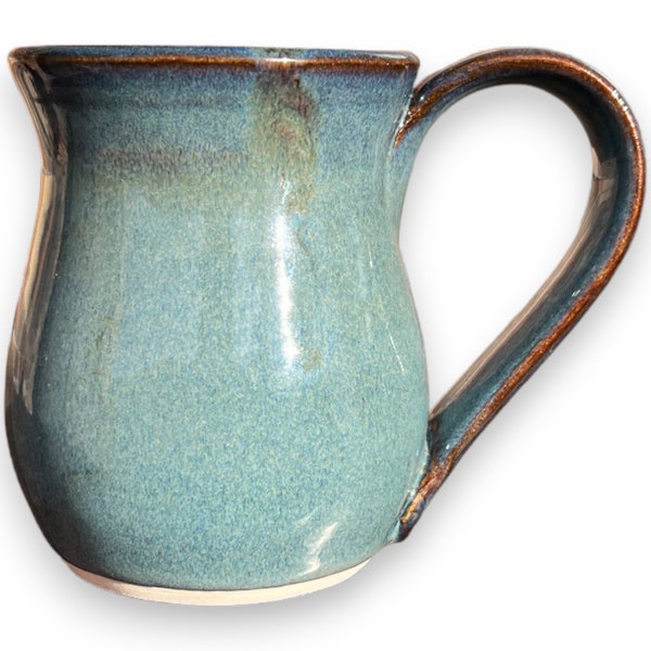 Handmade artisan mug, Rustic Mist  handcrafted bellied pottery mug, 14oz ceramic coffee mug, turquoise stoneware, gift for mom, blue green