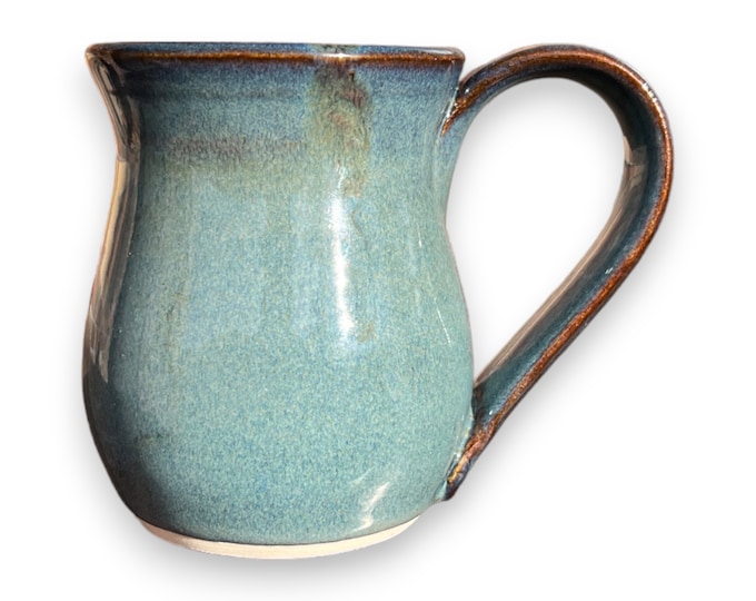 Handmade artisan mug, Rustic Mist  handcrafted bellied pottery mug, 14oz ceramic coffee mug, turquoise stoneware, gift for mom, blue green