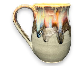 18oz large ceramic coffee mug, artisan forest flow pottery mug,  handmade pottery, handcrafted mug, wheel thrown pottery, gift for mom