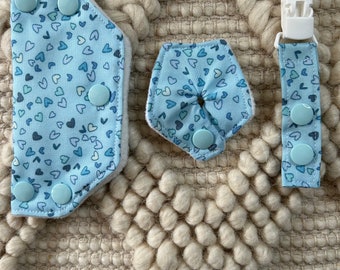 Tubie pad, port cover, Tubie clip- blue hearts (G Tube, J Tube, GJ Tube, Ng Tube, Nj Tube, spc)