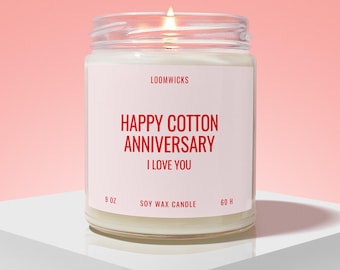 Two Year Anniversary Candle, Cotton Anniversary Gifts, Keepsake for 2nd Wedding Anniversary, Husband Wife Presents