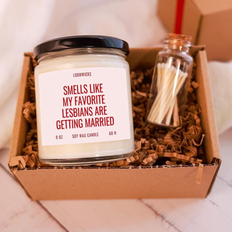 Lesbian Wedding Candle, Lesbian Wedding Gift, Lesbian Engagement, Engayged Gift, Same Sex Wedding, Bridal Party Gift, LGBTQ Couple Gift image 2
