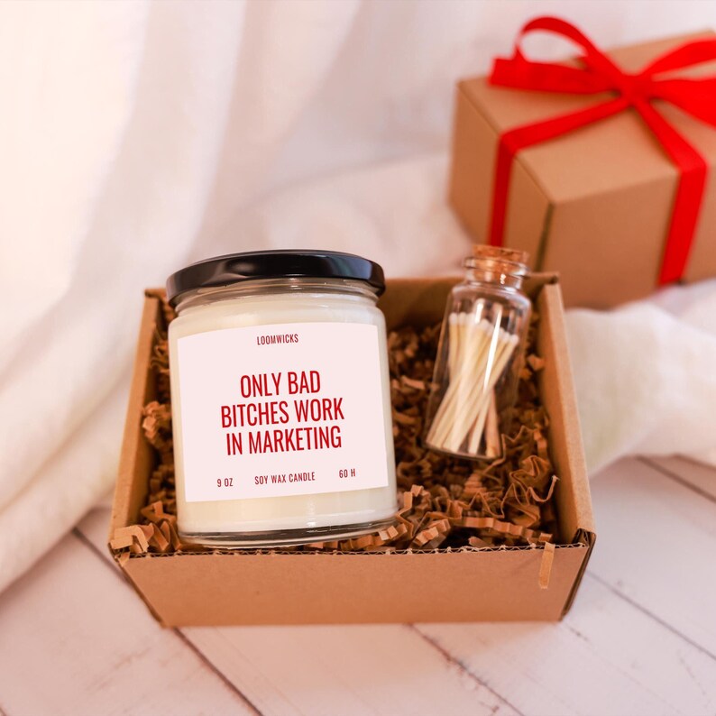 Marketing Candle, Funny Marketing Gifts, Bad Bitches Work In Marketing, Gift For Marketing Worker, Marketing Job, Coworker Gifts image 2