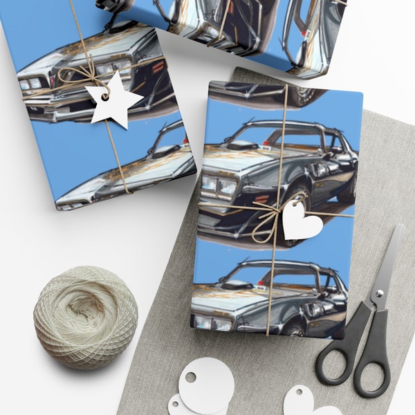 Blue and black Pontiac Bandit Trans Am drawn artwork car painting Gift Wrap Papers wrapping