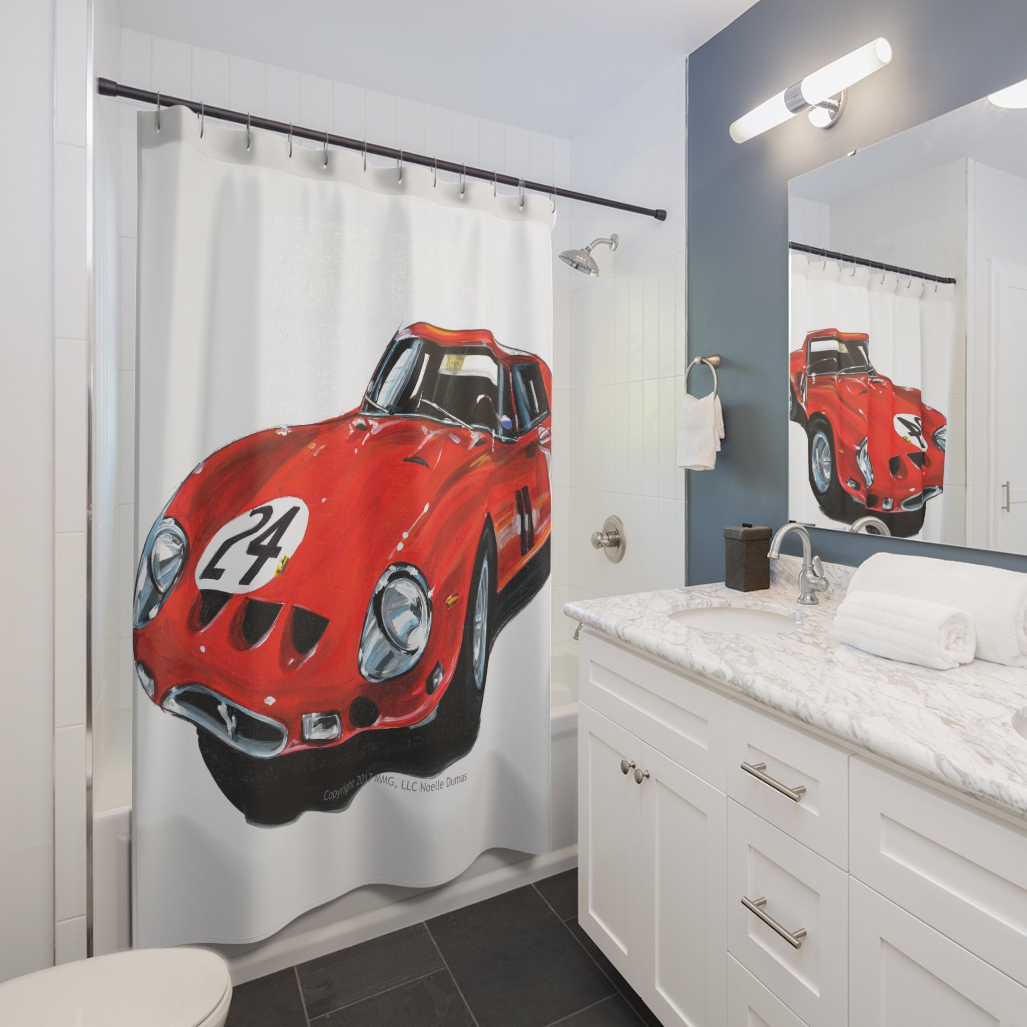 Classic Red Ferrari 250 GTO Car Art Painting Shower Curtain 60's Era