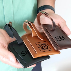 Personalized Leather Luggage Tag, Custom Travel Suitcase Tag, Coworker Gift