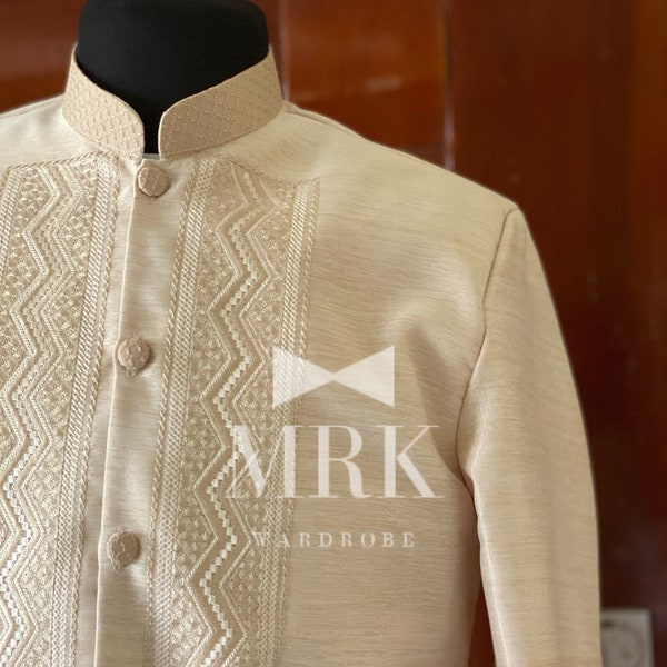 Chinese Collar Traditional Filipino Clothes Coat Barong-Zigzag