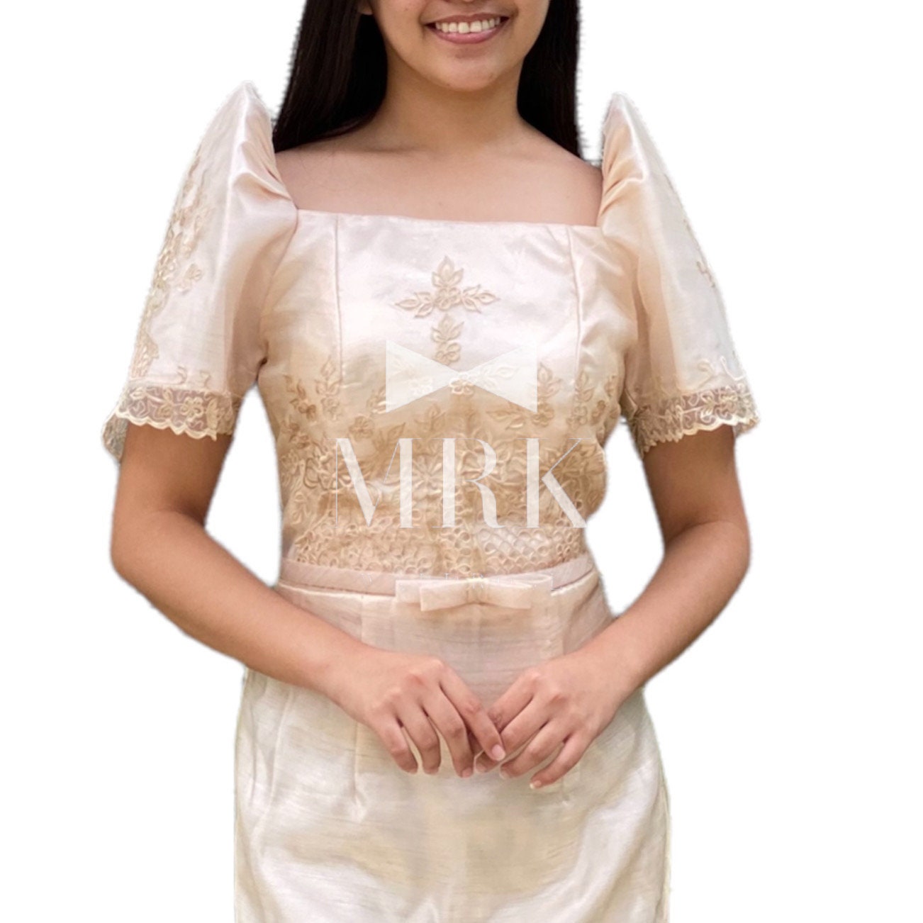 slim fit dress slacks White Full Laced Filipiniana Dress main image 1