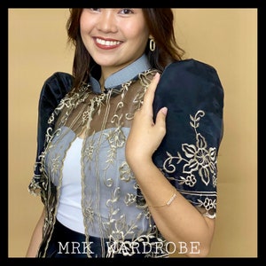 チャイナカラー刺繍ボレロ Filipiniana- ローズ