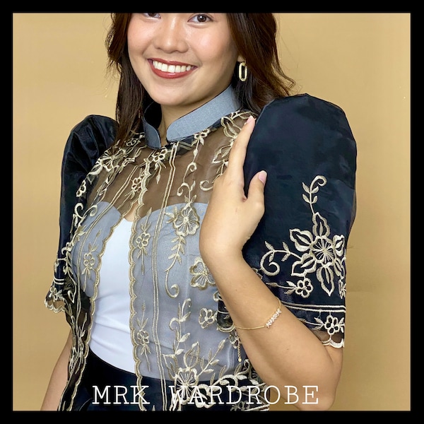 Chinese Collar Embroidered Bolero Filipiniana- Rose