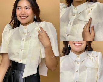 Cream Plain Filipiniana Cropped Top- ES Top