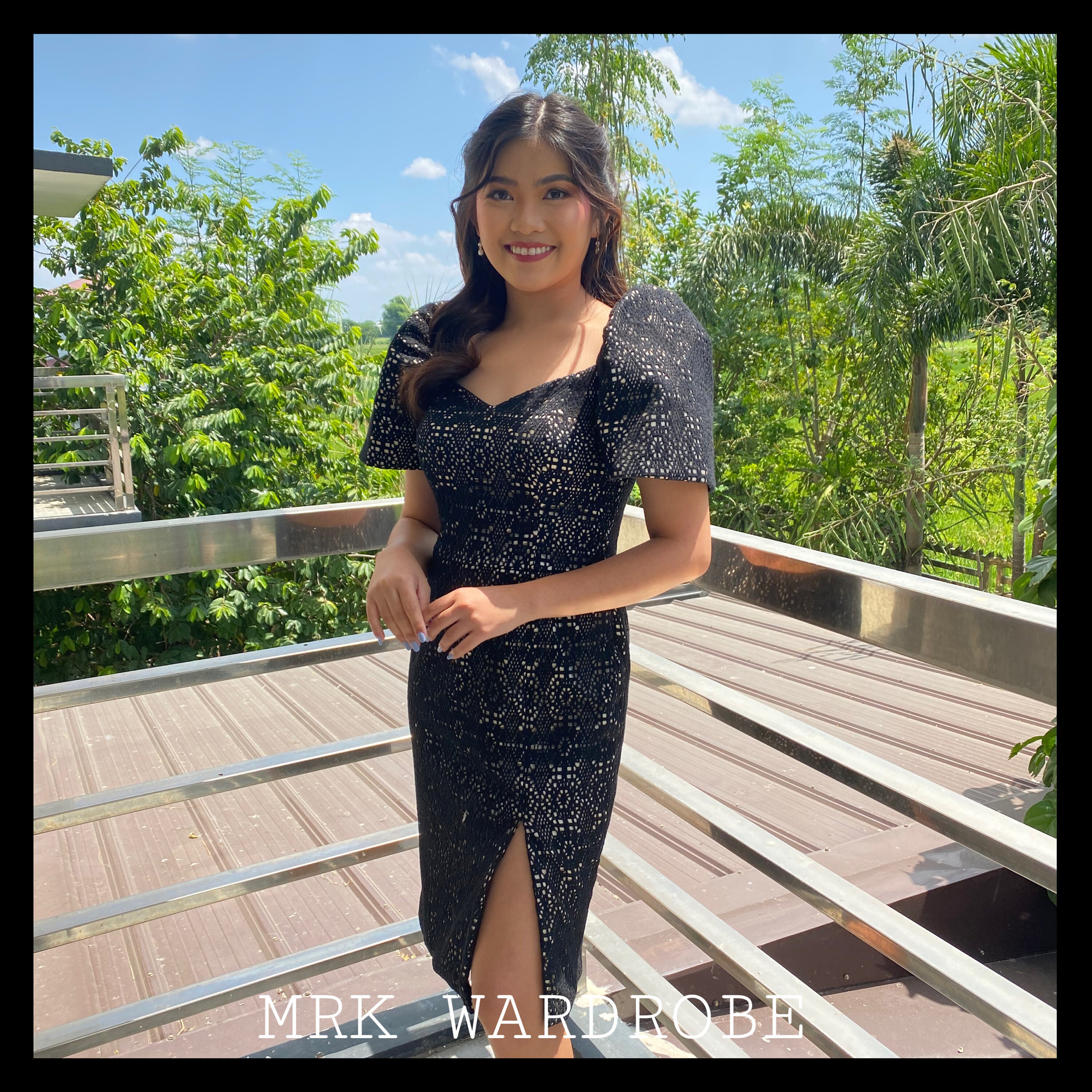 Filipiniana Dress with Slit- Knitted Black Filipiniana Dress with Slit- Knitted Black
