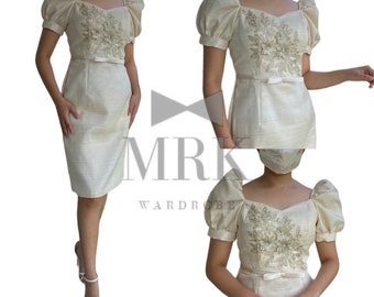 Piña Jucilyn Puff Sleeves Filipiniana- Modern Filipiniana Dress