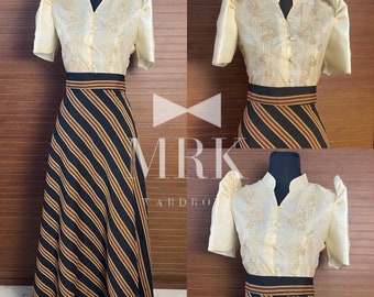 Ladies Barong Filipiniana Top with Ethnic Skirt