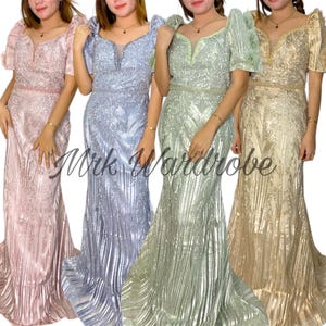 Filipiniana Gown- Full Sequinned Embroidered Lace with Flower Details in Color Pink