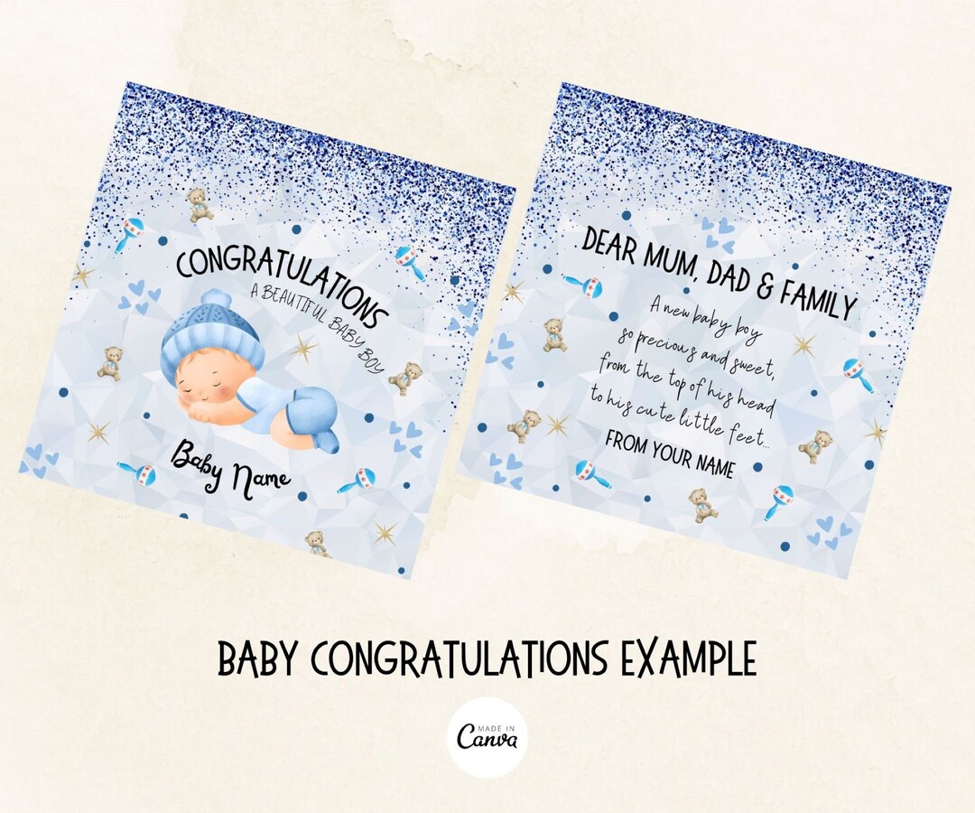 Congratulation Baby Boy Card Template Design Editable Canva - Etsy
