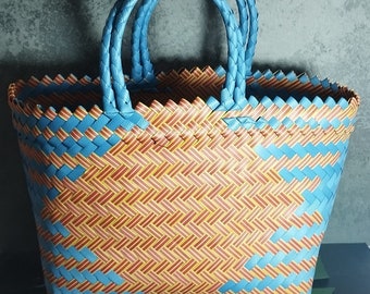 Kunststof geweven tas, mandtas met picknickpatroon in verschillende kleuren, draagtas, lente, zomer, herfsttas, handtas, enz.