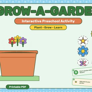 grow a Garden Printable Preschool Activity, Flower Pot Counting & Colors Game, Cut and Paste Nature Fine Motor PDF Download