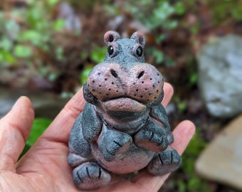 Hippopotamus Sculpture, Young Baby Hippo Calf Figurine, House Hippo, chubby cheeks, handmade in Nova Scotia