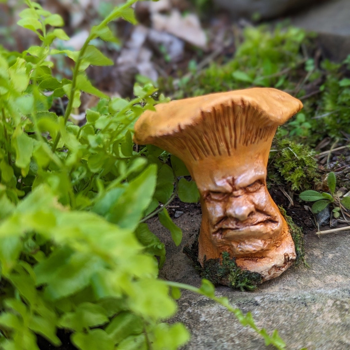 Crankypants, Chanterelle, Grumpy, Mushroom Figurine, Orange Toadstool