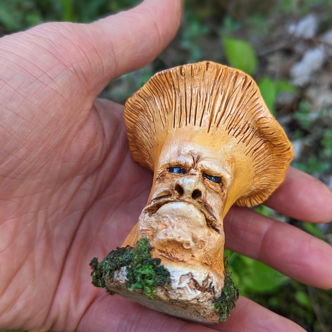 Crankypants, Chanterelle, Grumpy, Mushroom Figurine, Orange Toadstool