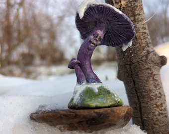 Frosty wintery purple mushroom ornament, amythest laccaria Christmas tree ornament, snow toadstool, handmade