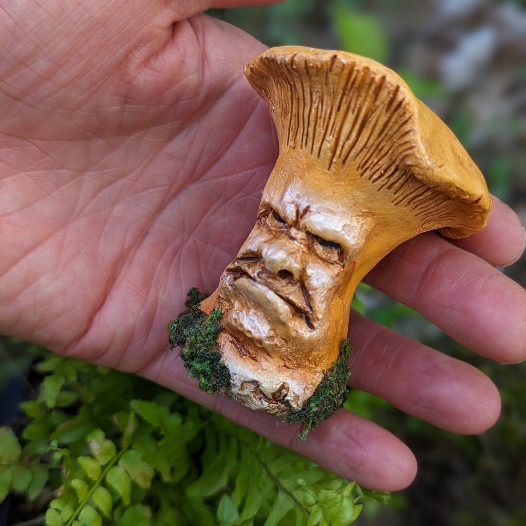 Crankypants, Chanterelle, Grumpy, Mushroom Figurine, Orange Toadstool