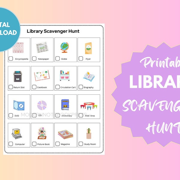 Library Scavenger Hunt | Scavenger Hunt Digital Download | Homeschool Activity | Library Field Trip | Indoor Scavenger Hunt