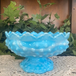 VNTG Fenton Light Blue Milchglas Hobnail Kerzenhalter