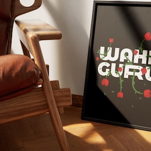 Waheguru Art, Sikh Poster Print, Black Typography Wall Art, Rose Illustration, Punjabi Art, Sikh Prayer, Indian Poster, Punjab, Downloadble