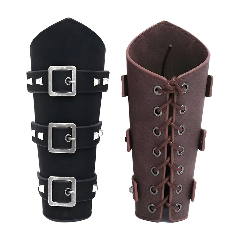 Brassards Viking En Cuir Et Fausse Fourrure – Style Médiéval Pour LARP Et Cosplay – Noir – Unisexe