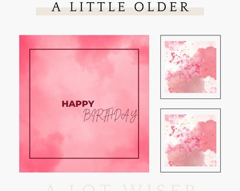 Animated  Printable Birthday Card Template  Digital Elegant Pink